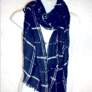 Ann Taylor Scarf Plaid Navy Blue Metallic Striped Scarf Wrap